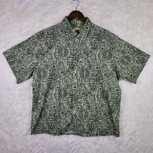 Large Yiume Men's Green Animal Print AOP Hawaiian Button Down Shirt
